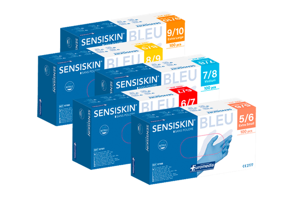 657517 LUVA NITRILO S PO AZUL M EUROMEDIS CX100