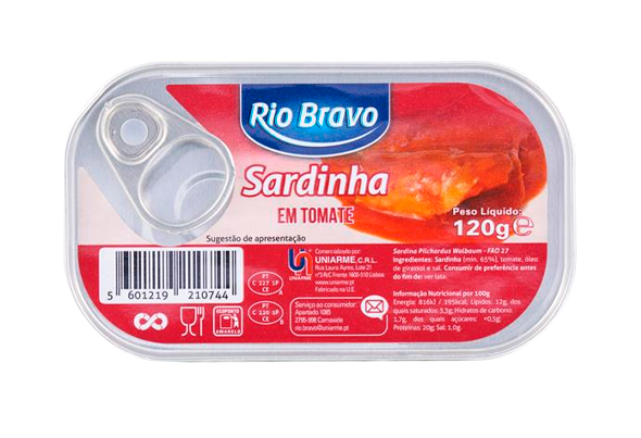 658916 SARDINHA TOMATE RIO BRAVO LT 120G PL