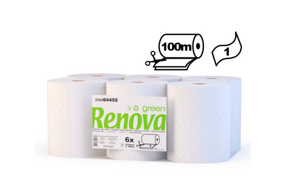 TOALHA DE MÃO ROLO 100M 1F CORTE AUTOMÁTICO RENOVAGREEN